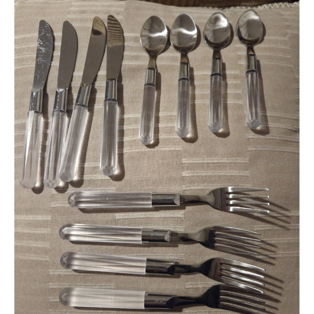 Stanley‎ Roberts Lucite Flatware 18/8 Stainless Steel  Fork/Spoon/Knife Set/4